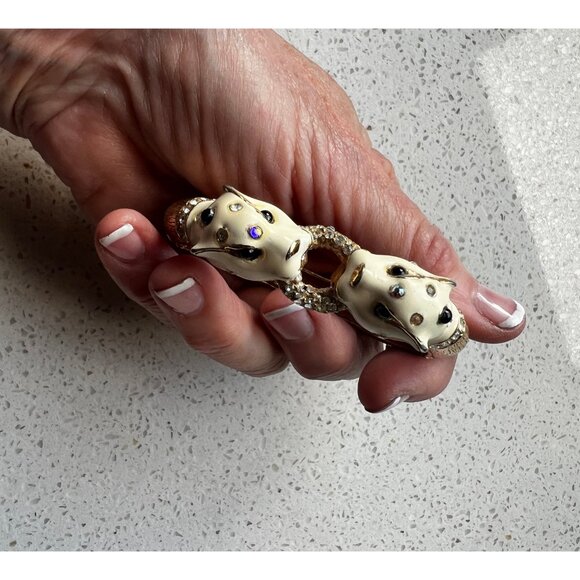 Vintage CINER Double Panther White Enamel Clamper Bracelet *RARE* - Picture 3 of 6